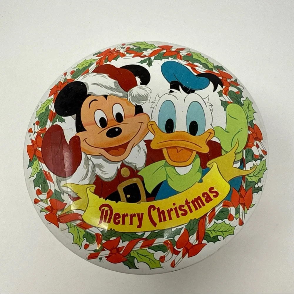 Disney Holiday Tin with‎ Mickey and Donald - Red and Green vintage